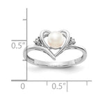 14k White Gold 5.5mm June/Freshwater Cultured Pearl and Diamond Heart Ring