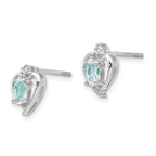 14k White Gold 5x3 Oval March/Aquamarine and Diamond Heart Earrings