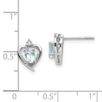 14k White Gold 5x3 Oval March/Aquamarine and Diamond Heart Earrings