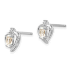 14k White Gold 5x3 Oval April/White Topaz and Diamond Heart Earrings