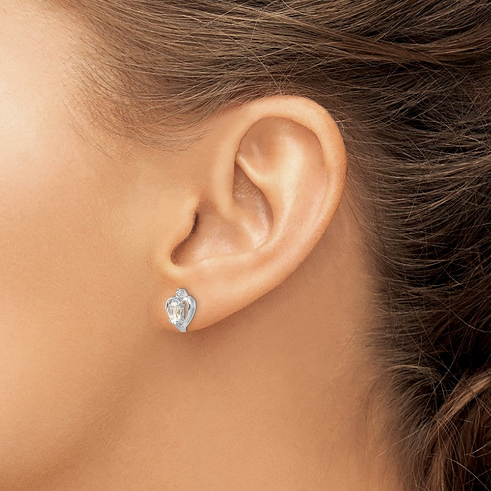 14k White Gold 5x3 Oval April/White Topaz and Diamond Heart Earrings