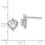 14k White Gold 5x3 Oval April/White Topaz and Diamond Heart Earrings