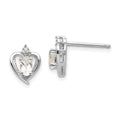 14k White Gold 5x3 Oval April/White Topaz and Diamond Heart Earrings