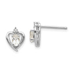 14k White Gold 5x3 Oval April/White Topaz and Diamond Heart Earrings
