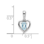 14k White Gold 6x4 Oval March/Aquamarine and Diamond Heart Pendant