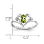 14k White Gold 6x4 Oval August/Peridot and Diamond Heart Ring