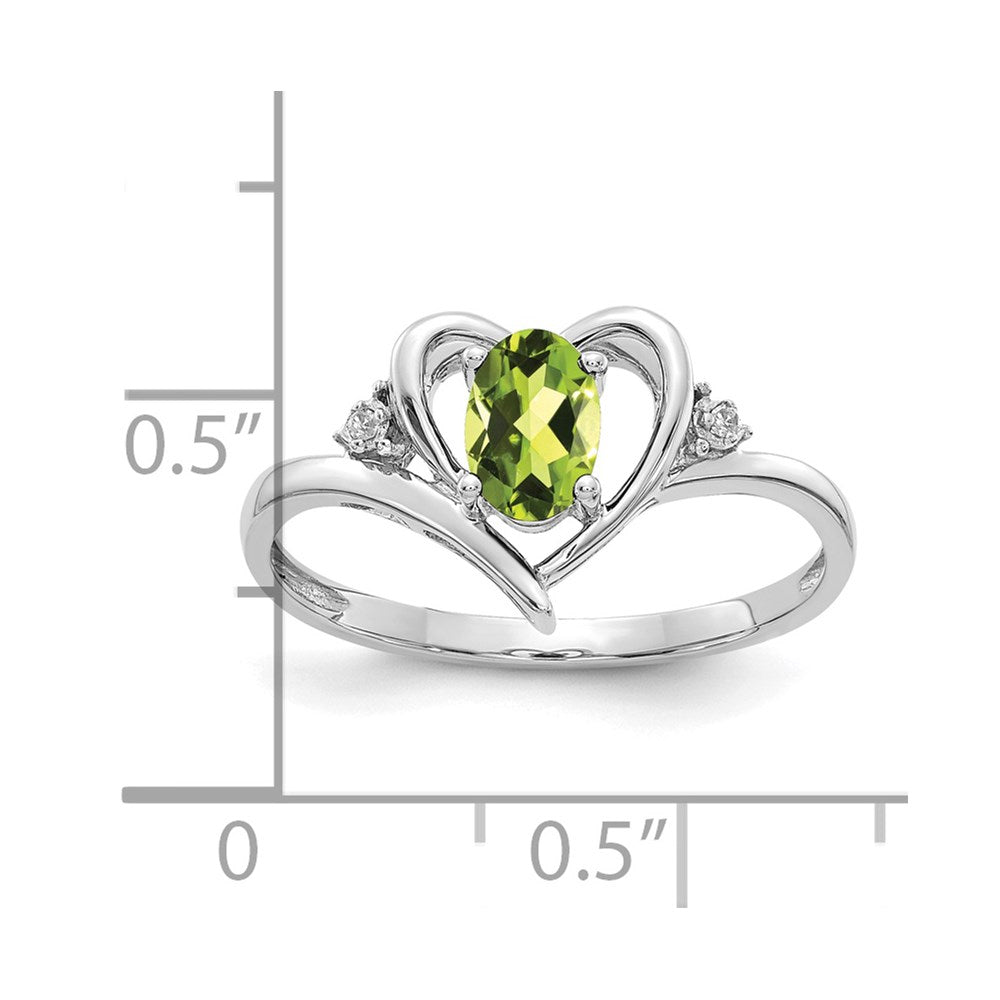 14k White Gold 6x4 Oval August/Peridot and Diamond Heart Ring