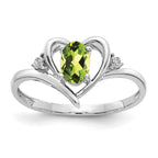 14k White Gold 6x4 Oval August/Peridot and Diamond Heart Ring