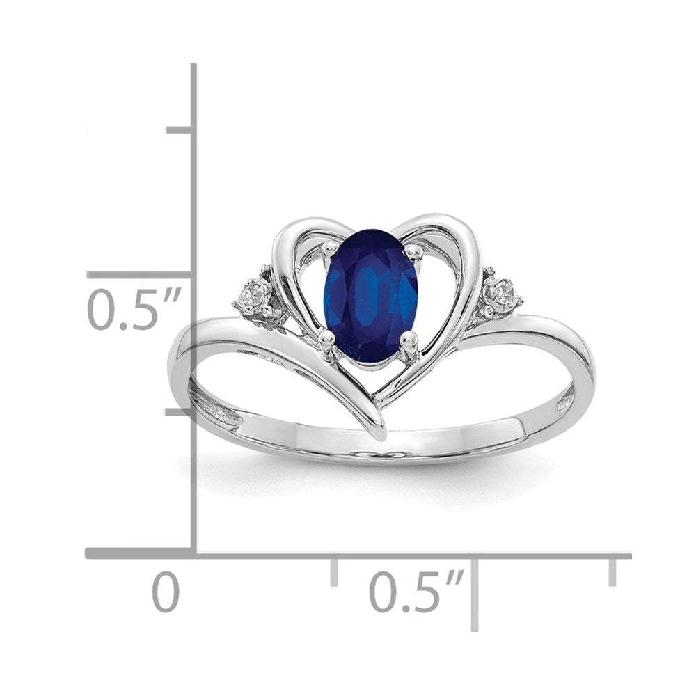 14k White Gold 6x4 Oval September/Sapphire and Diamond Heart Ring