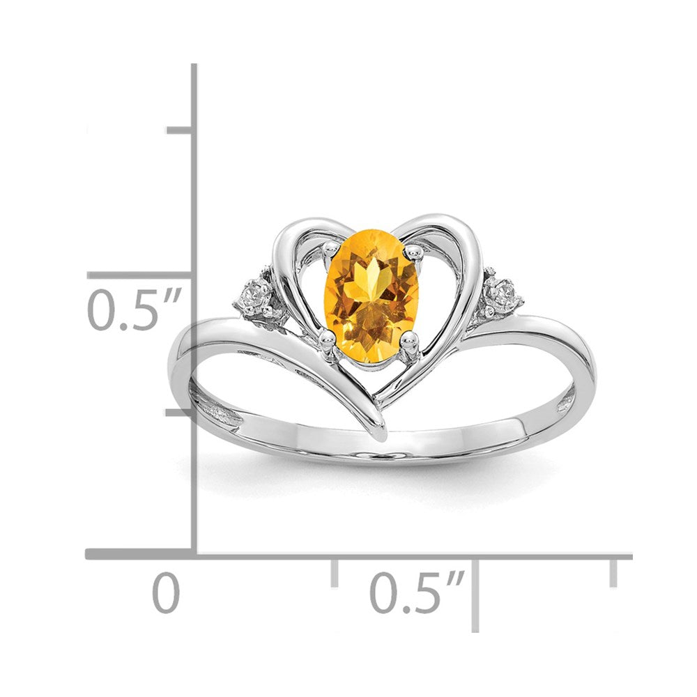 14k White Gold 6x4 Oval November/Citrine and Diamond Heart Ring