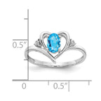14k White Gold 6x4 Oval December/Blue Topaz and Diamond Heart Ring
