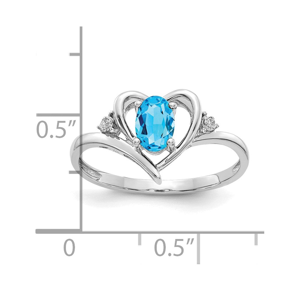 14k White Gold 6x4 Oval December/Blue Topaz and Diamond Heart Ring