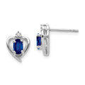 14k White Gold 5x3 Oval September/Sapphire and Diamond Heart Earrings