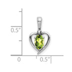 14k White Gold 6x4 Oval August/Peridot and Diamond Heart Pendant