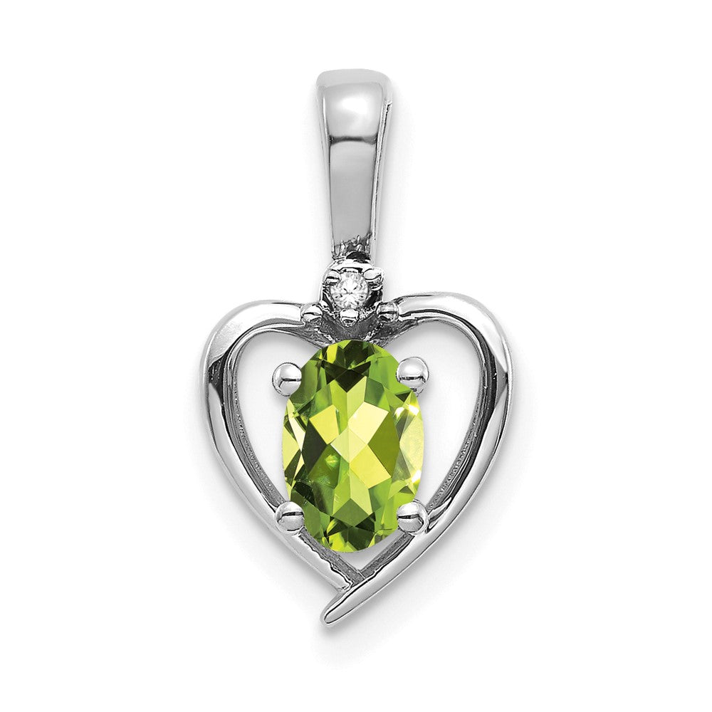 14k White Gold 6x4 Oval August/Peridot and Diamond Heart Pendant