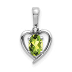 14k White Gold 6x4 Oval August/Peridot and Diamond Heart Pendant