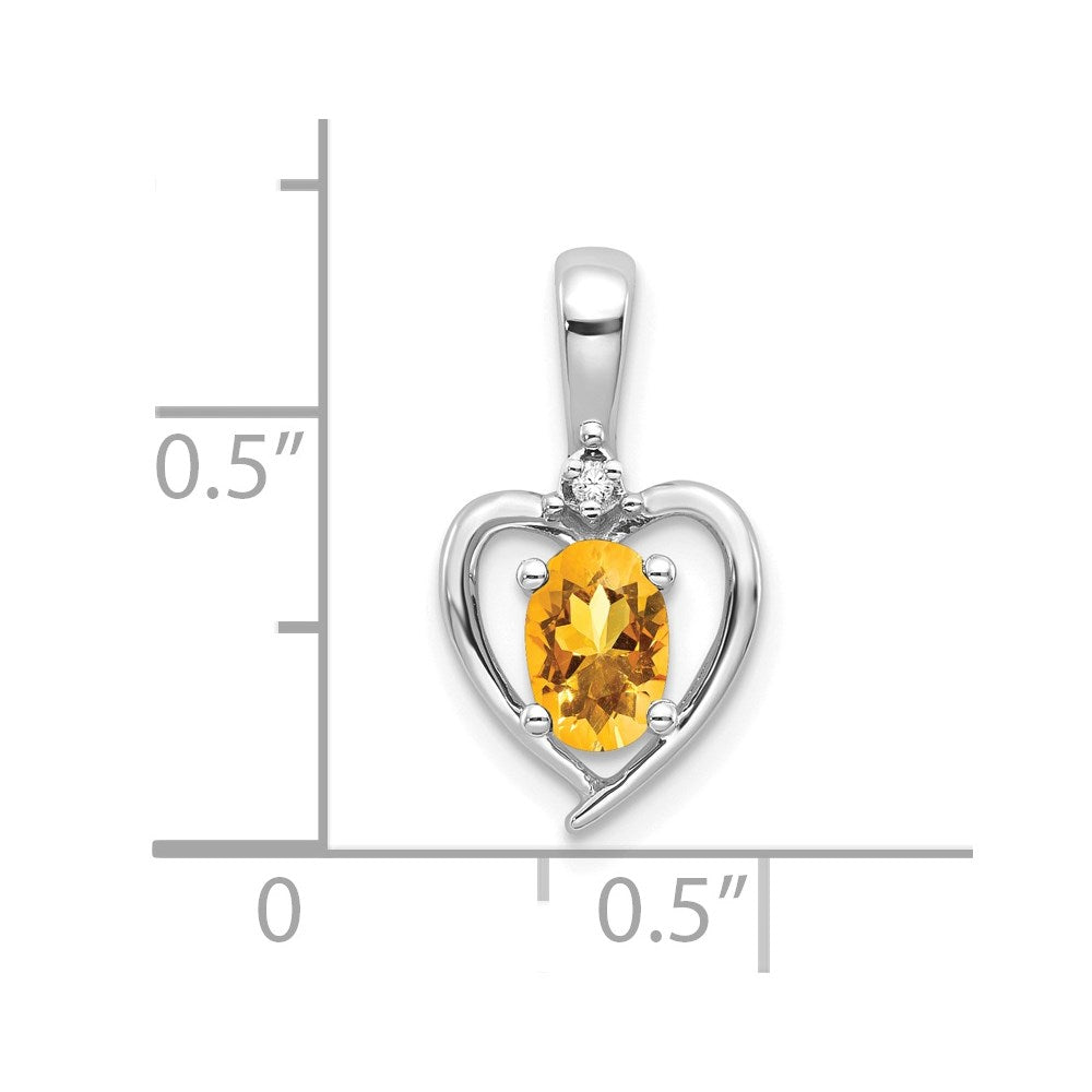 14k White Gold 6x4 Oval November/Citrine and Diamond Heart Pendant