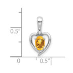 14k White Gold 6x4 Oval November/Citrine and Diamond Heart Pendant