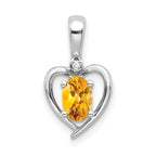 14k White Gold 6x4 Oval November/Citrine and Diamond Heart Pendant