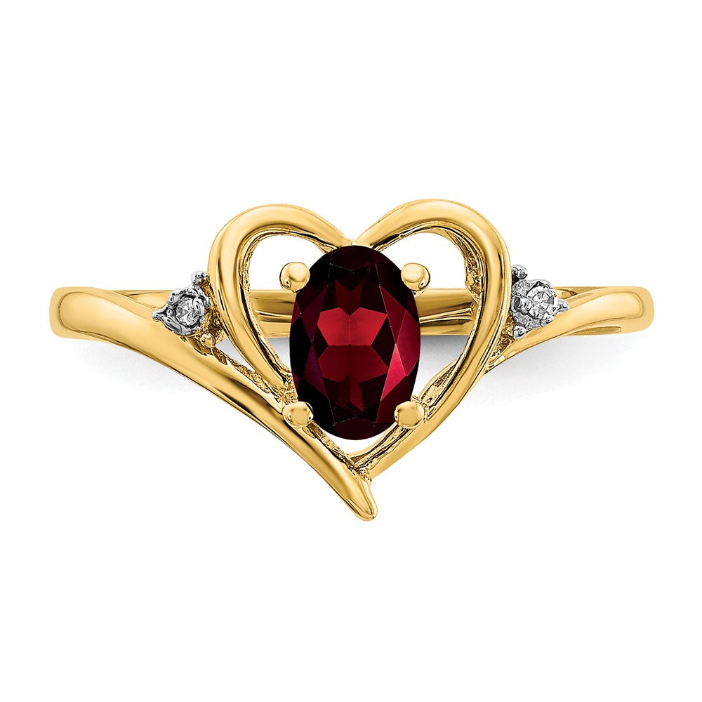 14k 6x4 Oval January/Garnet and Diamond Heart Ring