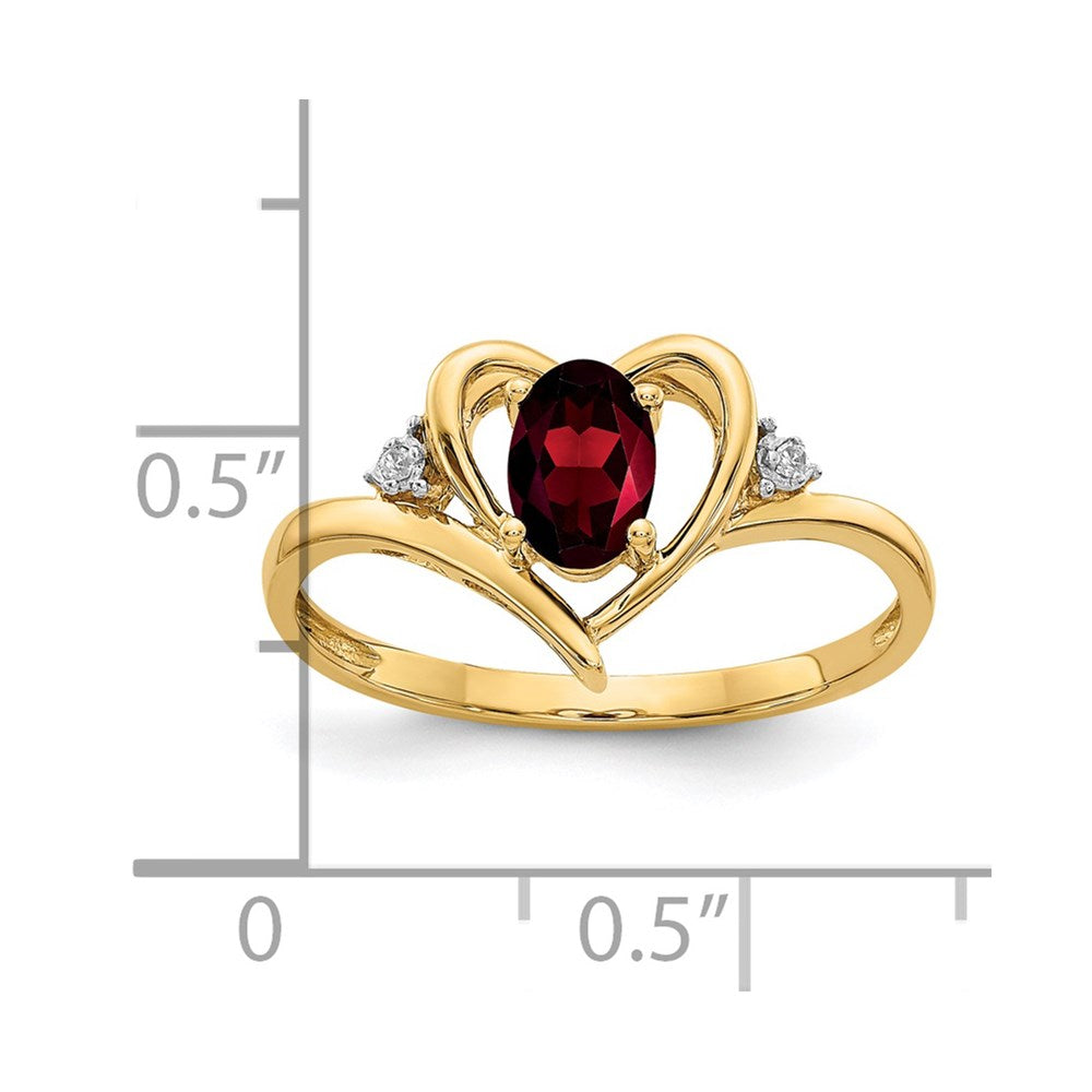 14k 6x4 Oval January/Garnet and Diamond Heart Ring