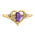 14k 6x4 Oval February/Amethyst and Diamond Heart Ring