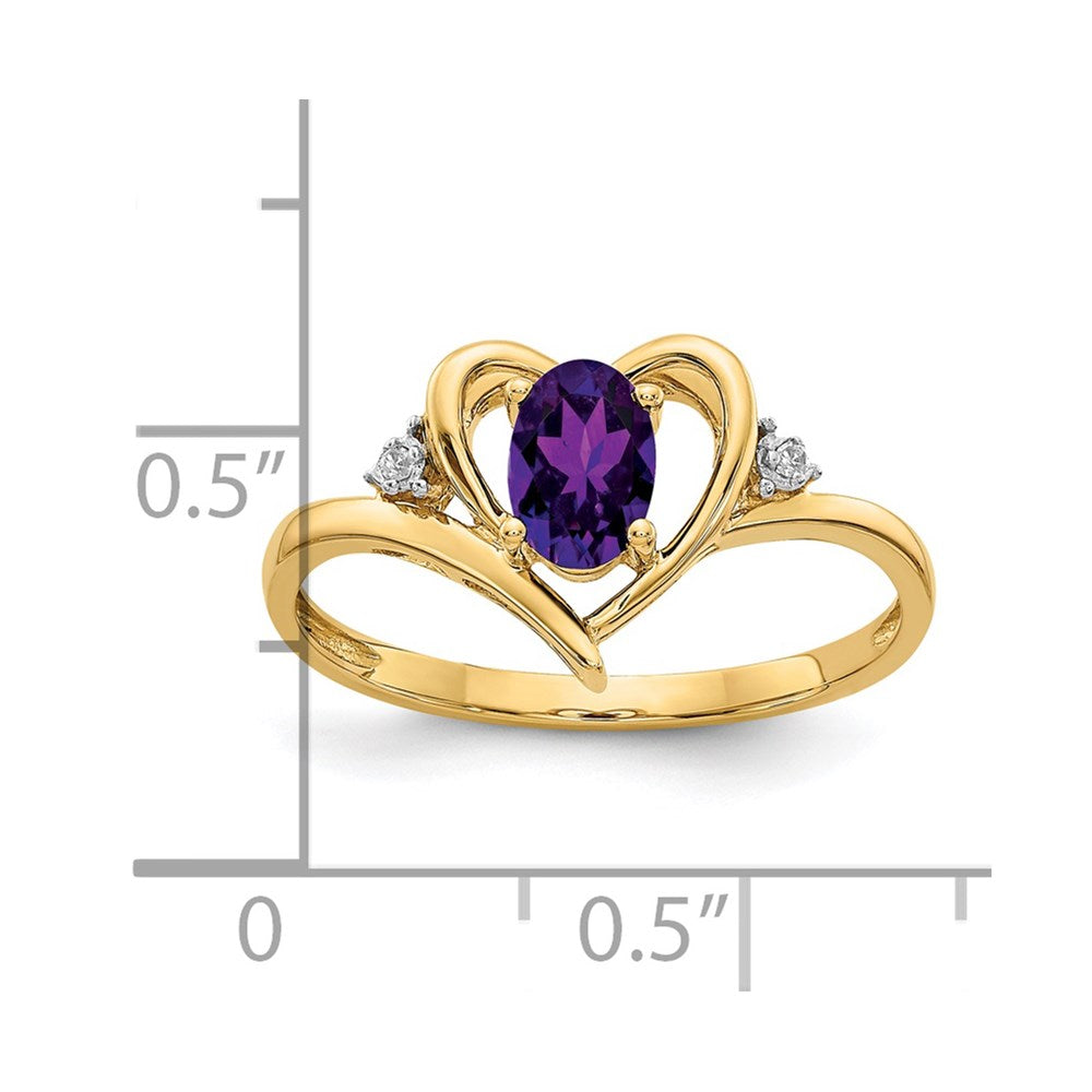 14k 6x4 Oval February/Amethyst and Diamond Heart Ring