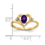 14k 6x4 Oval February/Amethyst and Diamond Heart Ring