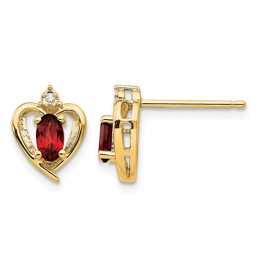 14k 5x3 Oval January/Garnet and Diamond Heart Earrings