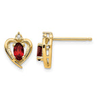 14k 5x3 Oval January/Garnet and Diamond Heart Earrings
