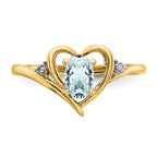 14k 6x4 Oval March/Aquamarine and Diamond Heart Ring