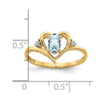 14k 6x4 Oval March/Aquamarine and Diamond Heart Ring