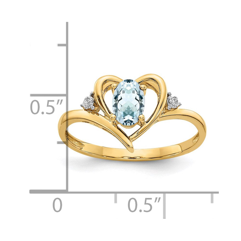 14k 6x4 Oval March/Aquamarine and Diamond Heart Ring