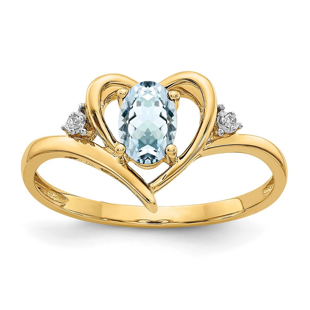 14k 6x4 Oval March/Aquamarine and Diamond Heart Ring