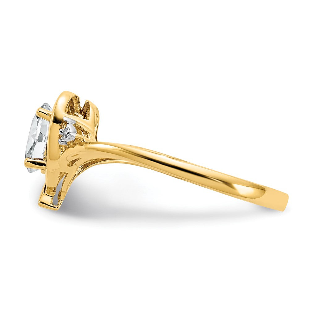 14k 6x4 Oval April/White Topaz and Diamond Heart Ring