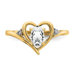 14k 6x4 Oval April/White Topaz and Diamond Heart Ring