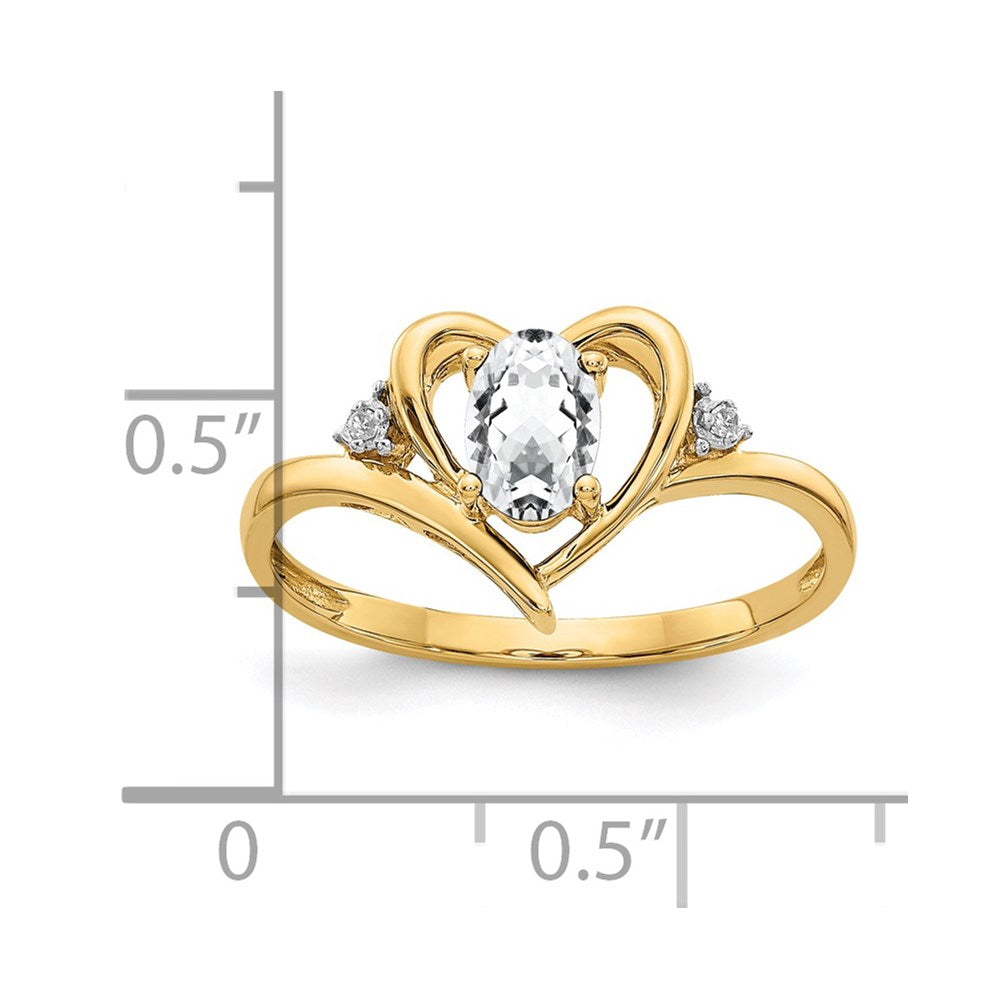 14k 6x4 Oval April/White Topaz and Diamond Heart Ring