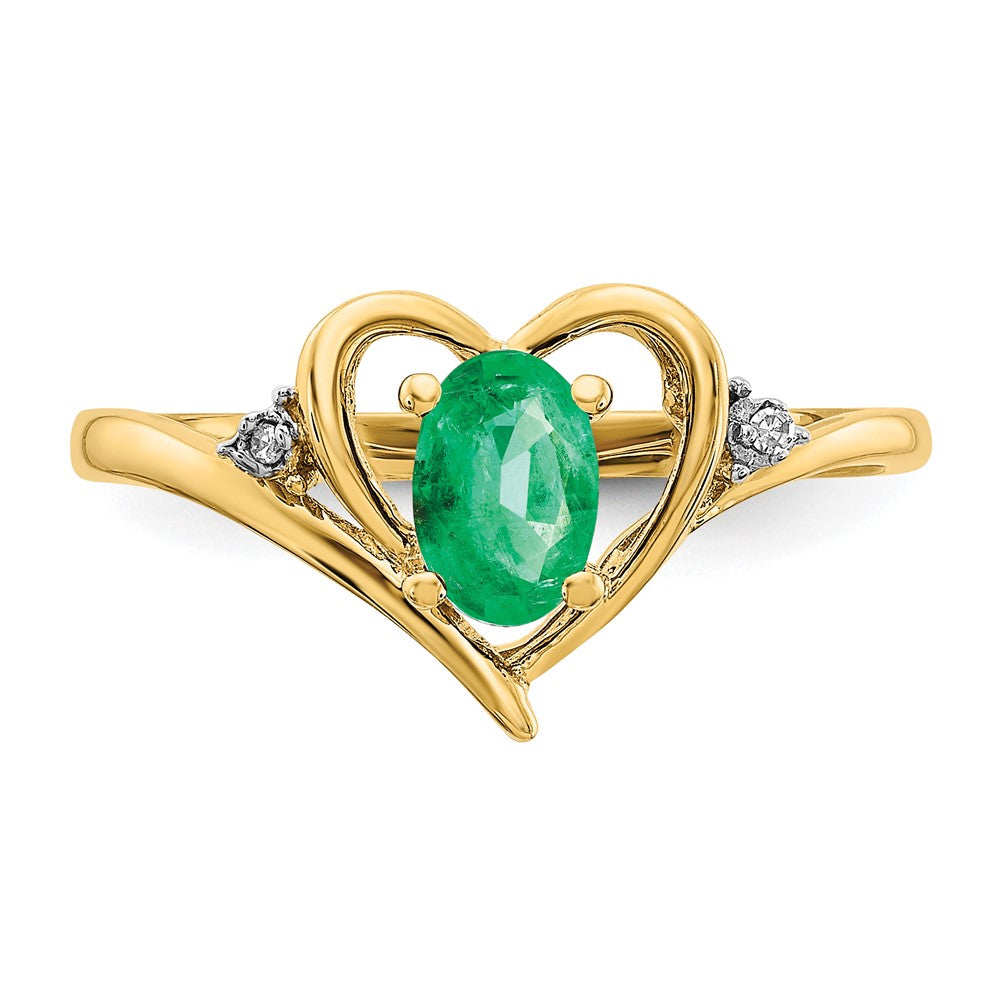 14k 6x4 Oval May/Emerald and Diamond Heart Ring