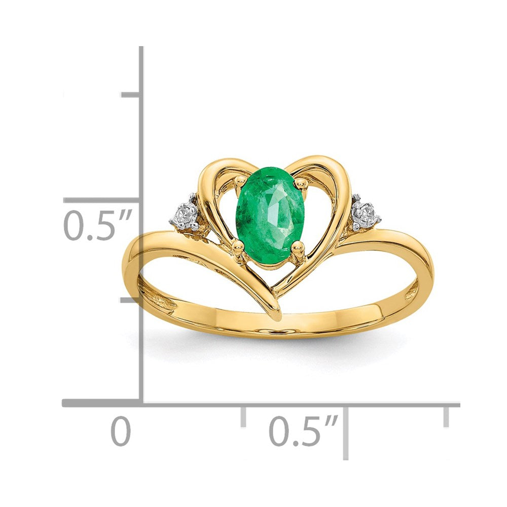 14k 6x4 Oval May/Emerald and Diamond Heart Ring