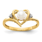 14k 5.5mm June/Freshwater Cultured Pearl and Diamond Heart Ring