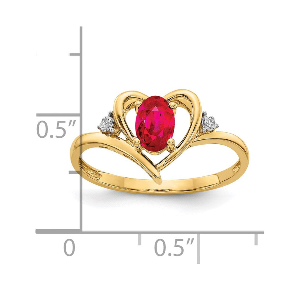 14k 6x4 Oval July/Ruby and Diamond Heart Ring