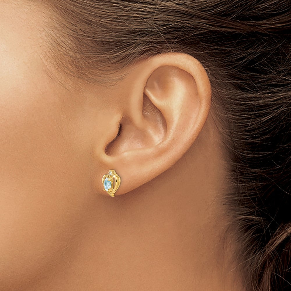 14k 5x3 Oval March/Aquamarine and Diamond Heart Earrings