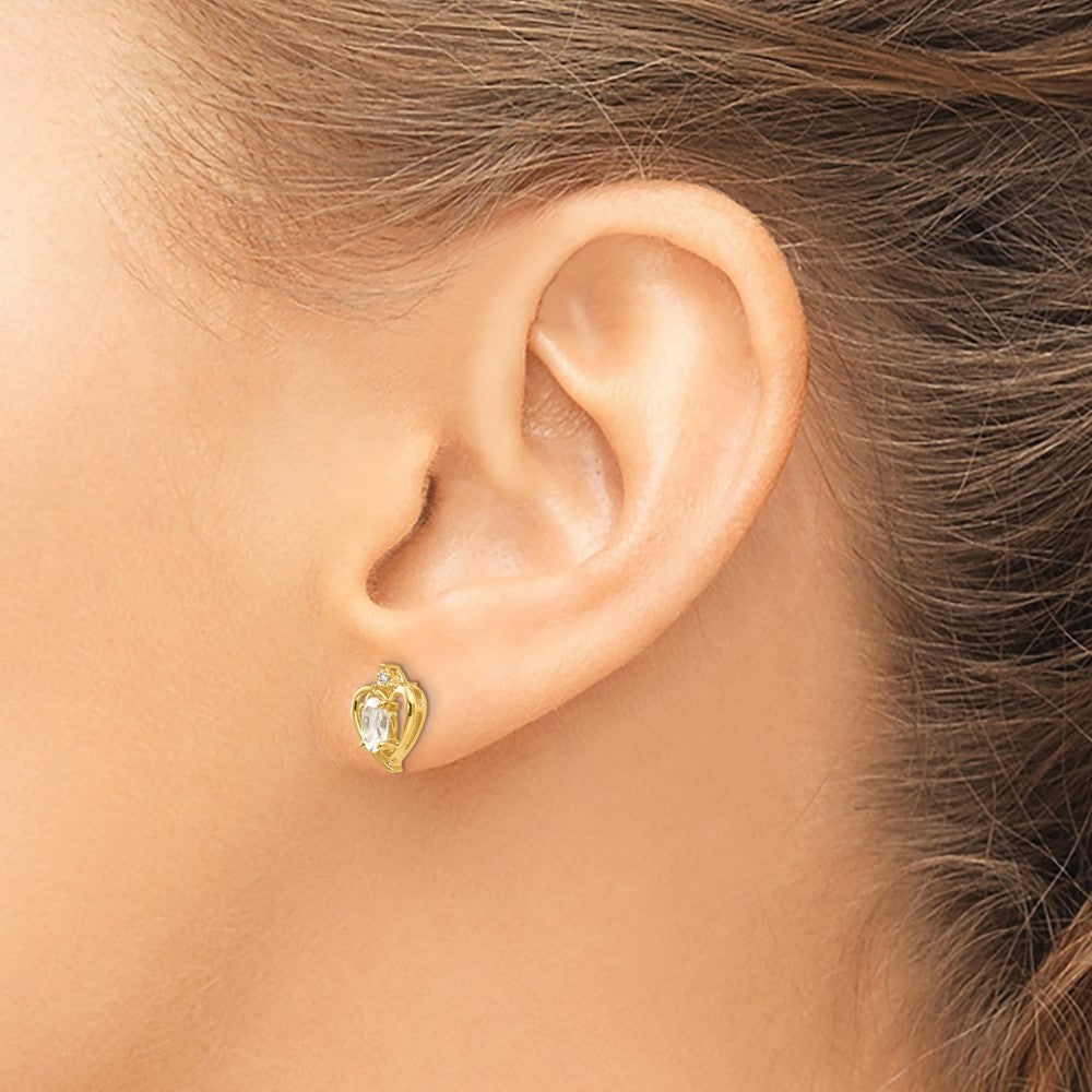 14k 5x3 Oval April/White Topaz and Diamond Heart Earrings