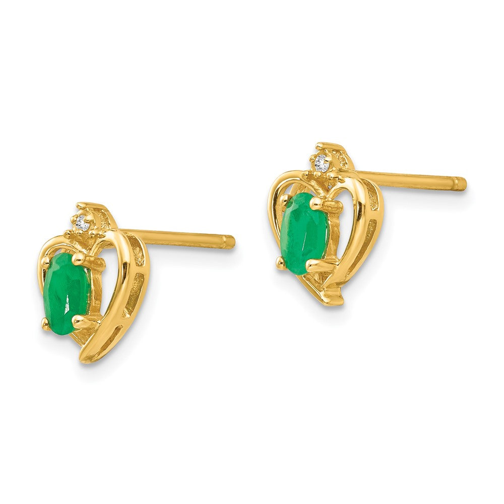 14k 5x3 Oval May/Emerald and Diamond Heart Earrings