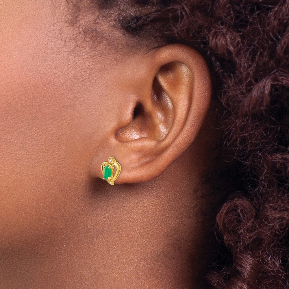 14k 5x3 Oval May/Emerald and Diamond Heart Earrings