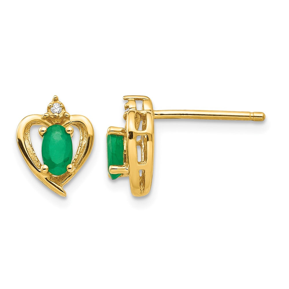 14k 5x3 Oval May/Emerald and Diamond Heart Earrings