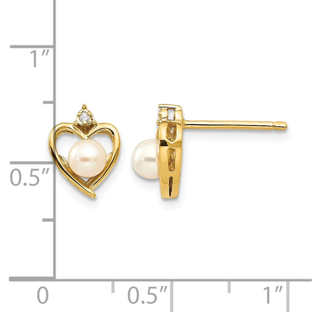14k 4.5mm June/Freshwater Cultured Pearl and Diamond Heart Earrings