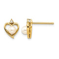 14k 4.5mm June/Freshwater Cultured Pearl and Diamond Heart Earrings