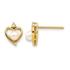 14k 4.5mm June/Freshwater Cultured Pearl and Diamond Heart Earrings