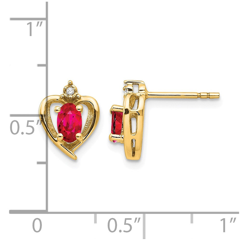 14k 5x3 Oval July/Ruby and Diamond Heart Earrings